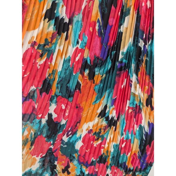 Abstract Pleated Asymmetrical Dress Colorful Art Print Flowy Boho Resort Size 6 - Picture 13 of 14